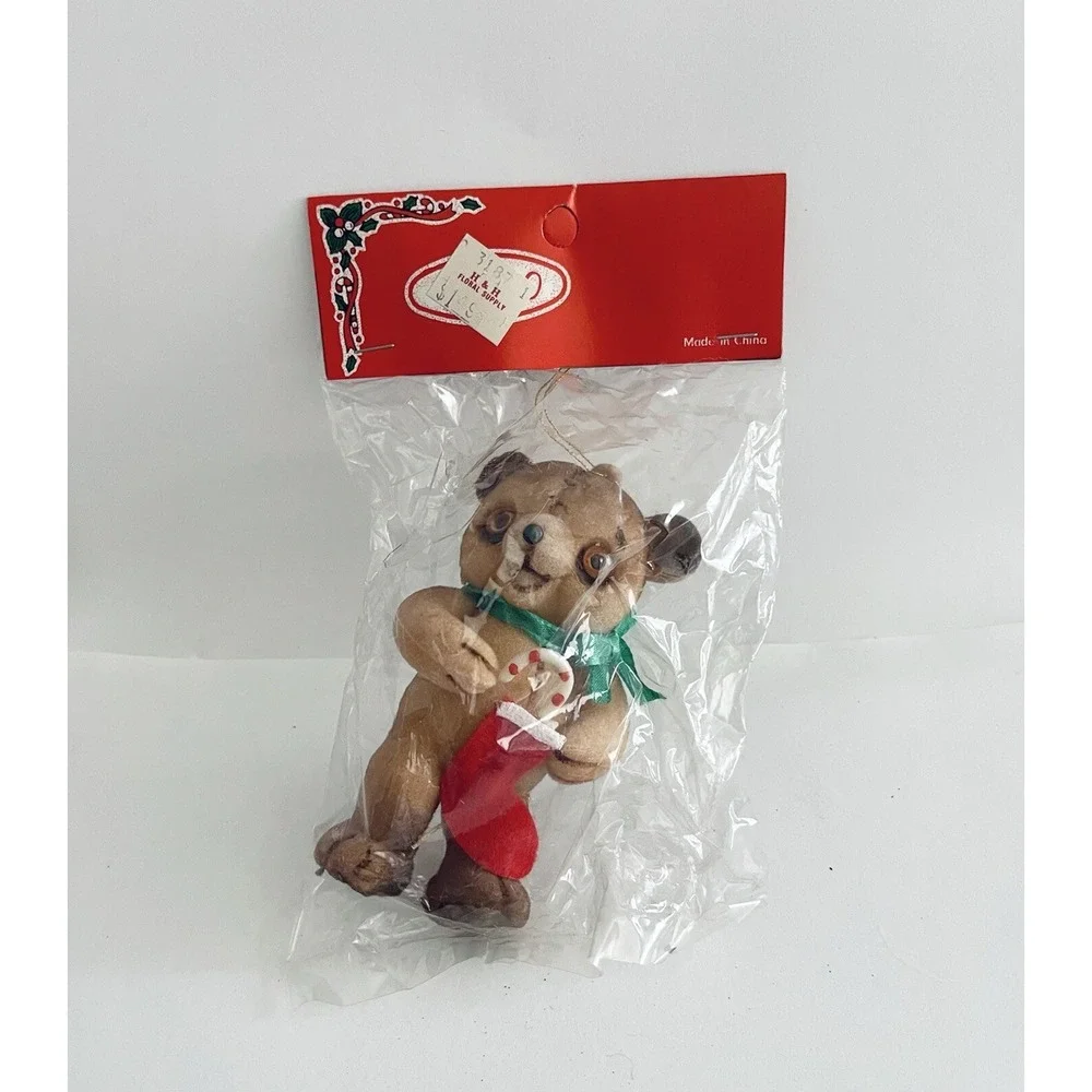 vintage flocked bear Christmas Tree ornament rare‎